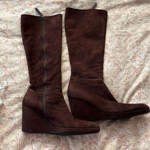 Prada Chocolate Brown Suede Wedge Boots size 9